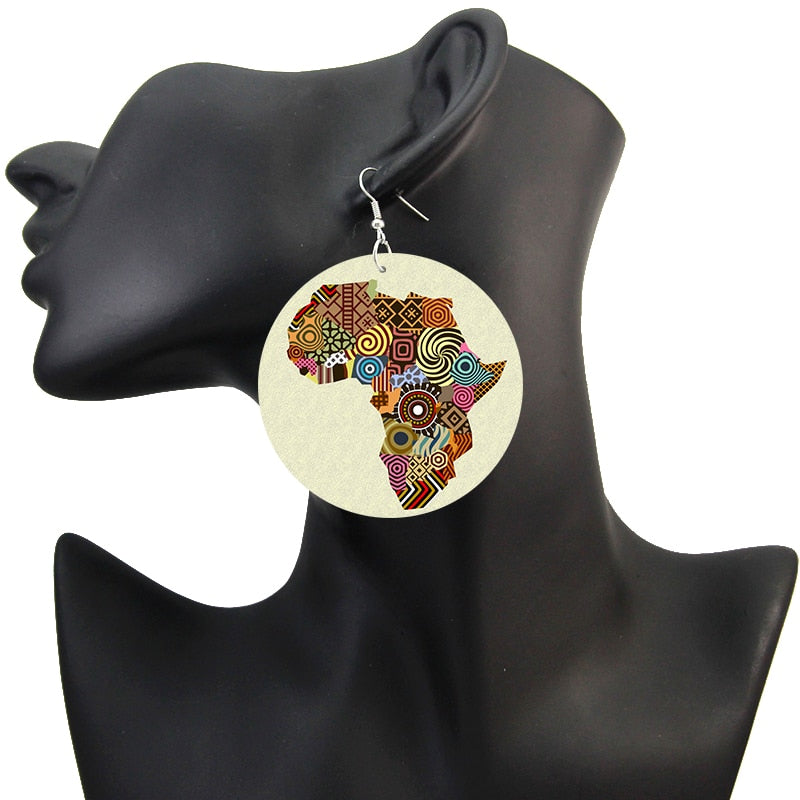 African Map Wood Earrings