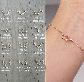 12 Constellation Bracelet Crystal Charm Gold Color Chain Bracelet