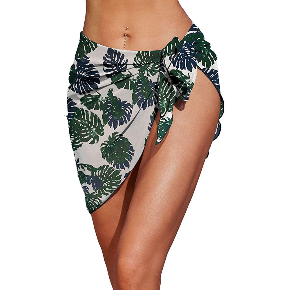 Summer Women Print Short Sarongs Sheer Skirt Chiffon Scarf Cover Ups