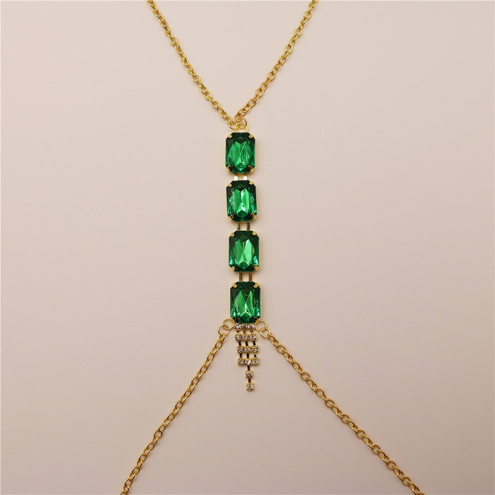 Emerald Green Crystal Chest Chain Bras Chain Body Jewelry