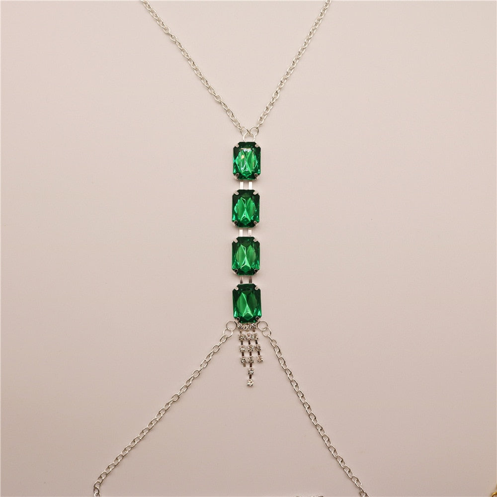 Emerald Green Crystal Chest Chain Bras Chain Body Jewelry